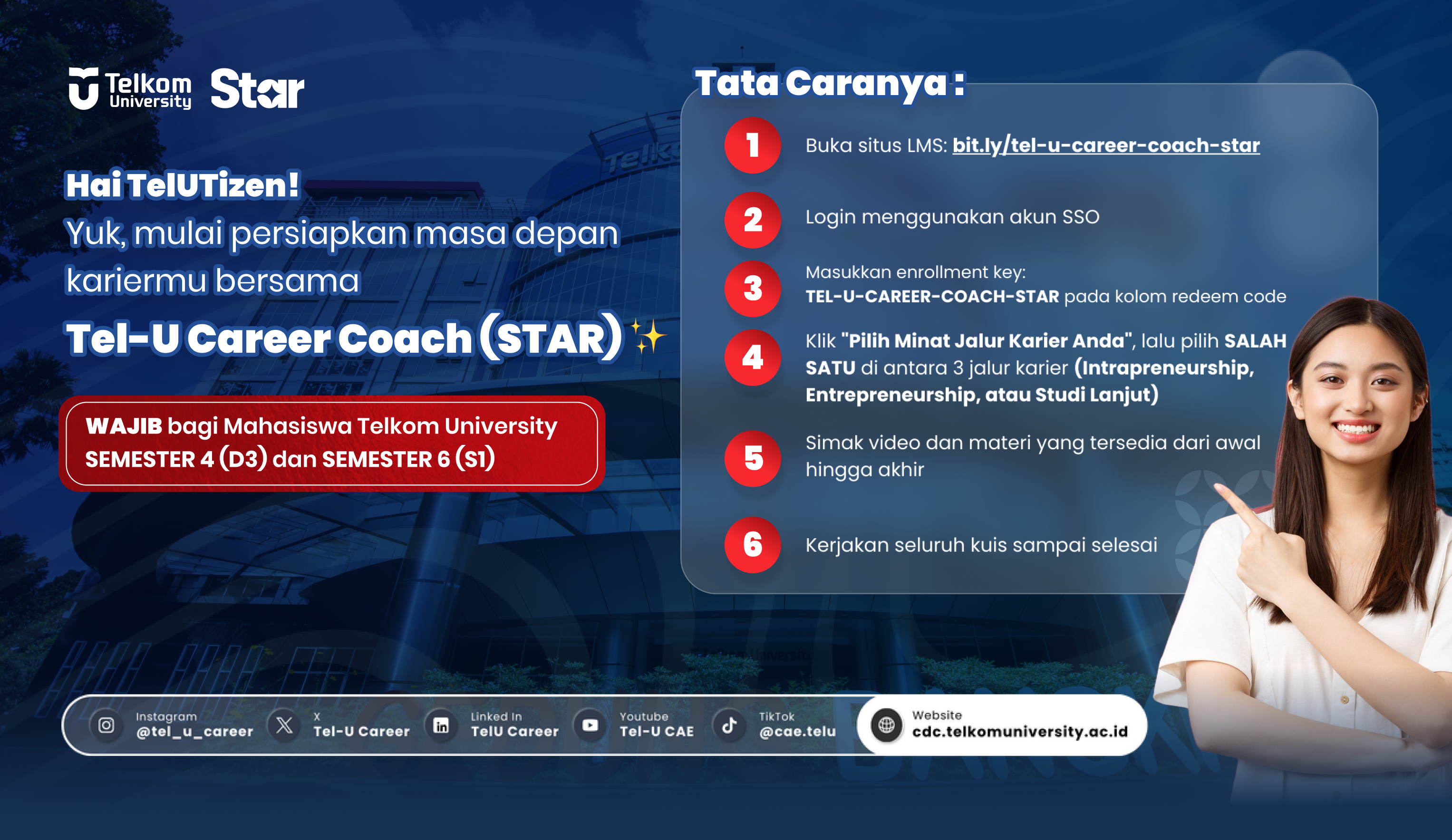 MAHASISWA TELKOM UNIVERISTY DAPAT AKSES KELAS PERSIAPAN KARIER “TEL-U CAREER COACH” MELALUI LMS